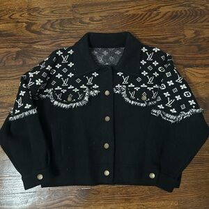 LV Black and White Monogram Cropped Wool like Jacket